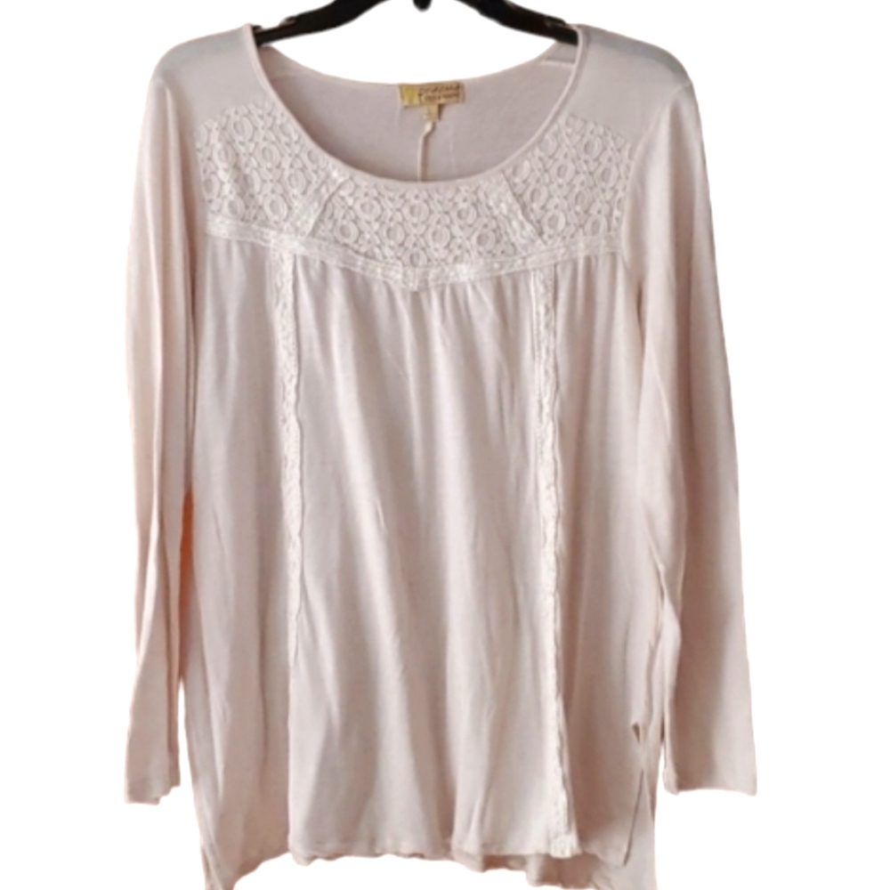 Princess Vera Wang Womans Cream‎ Lace Long Sleeve Shirt Size Large